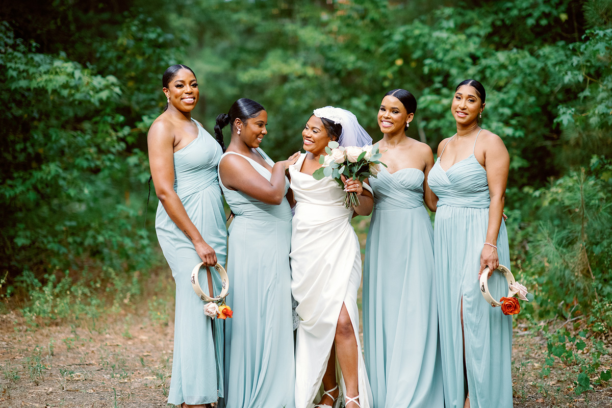 Black Bridesmaids in Green Dresses at the Shire in Huntsville
