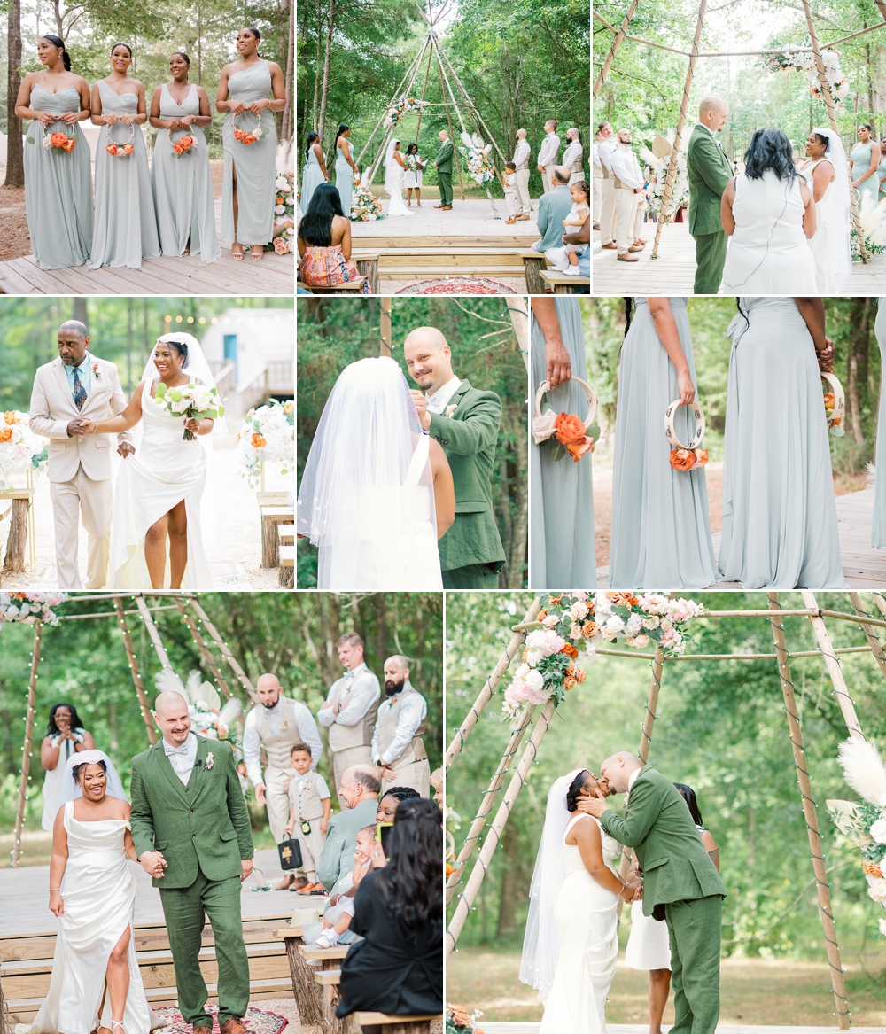 Sage Green and Orange Florals Wedding of Interracial Couple at the Shires