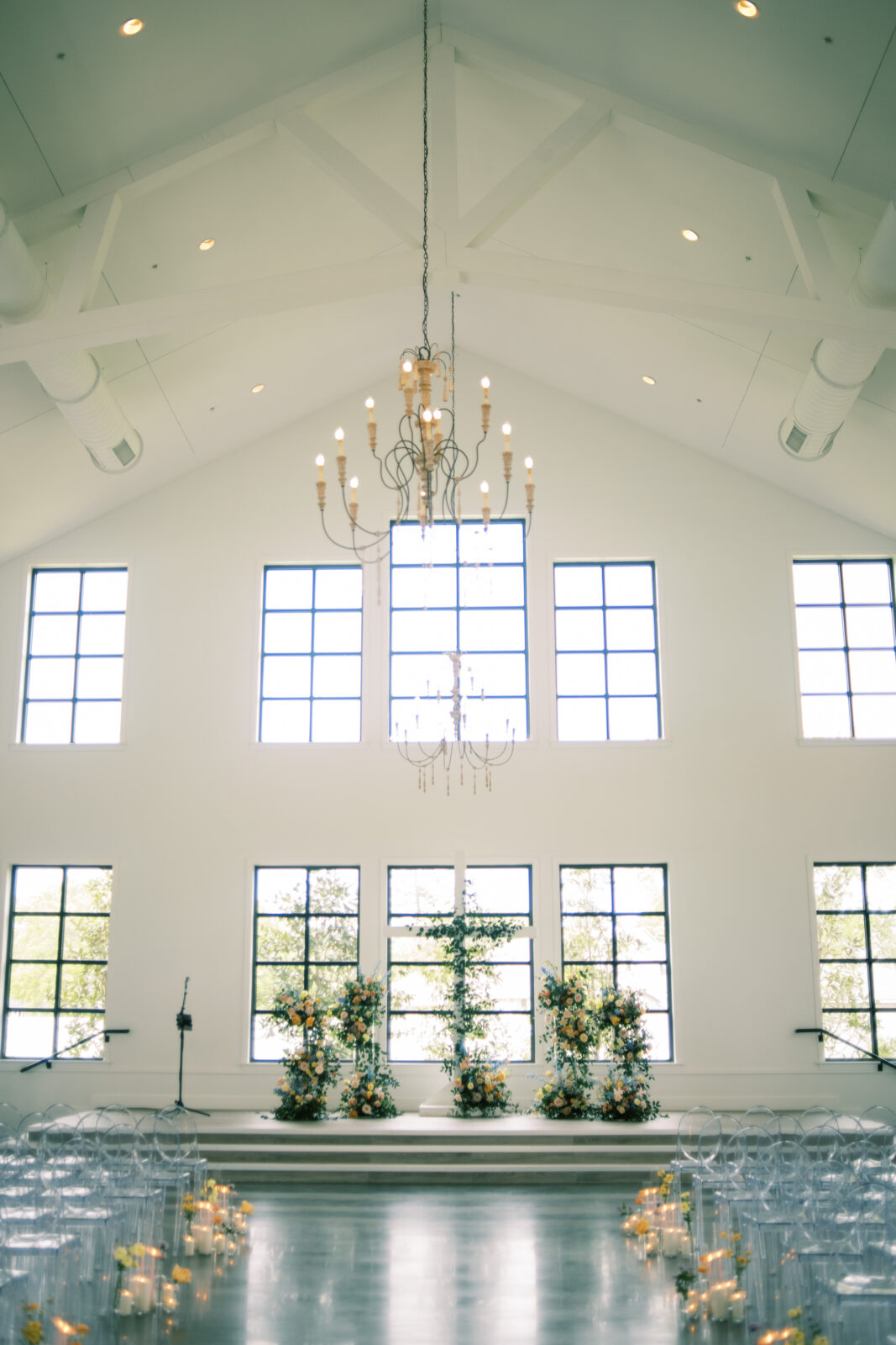 Floral Wedding Cross on the altar at Boxwood Manor Houston, Texas 