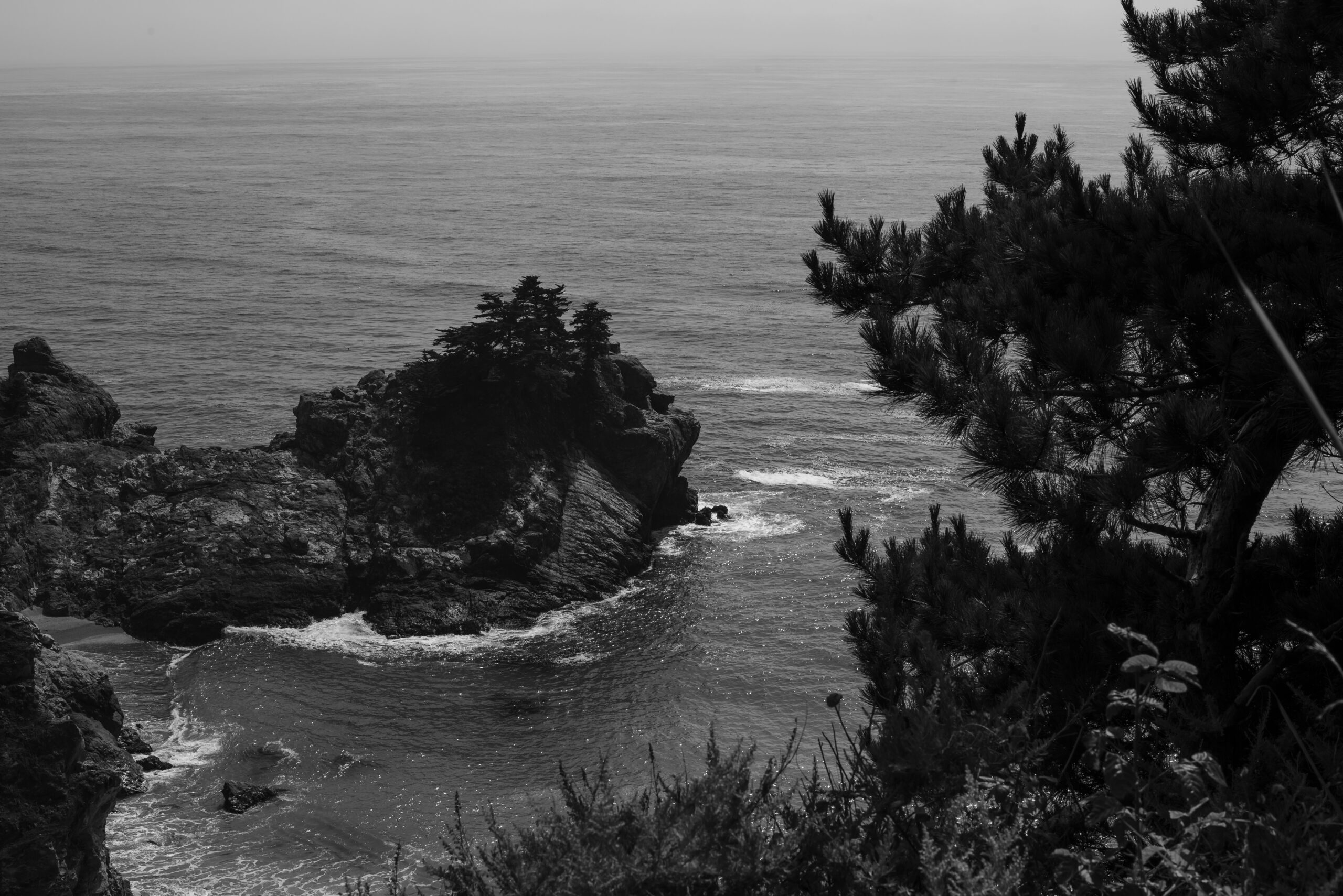 Black and White photograph of Big Sur Rocky Beach